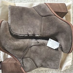 NWT Jerene block heel suede Ugg boots, gray with laces and shearling lined